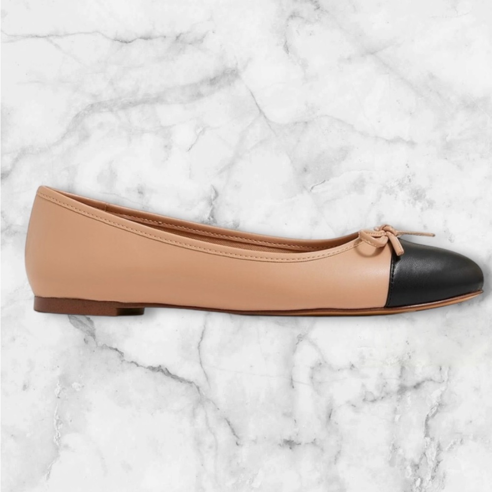 🆕J. Crew Tan and Flats with Black Rounded Toe and Bow Detail - Picture 3 of 16